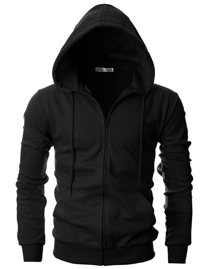 Ohoo Men's Zip Up Hoodie Lightweight Slim Fit Sweatshirt Full Zip Hooded Jacket Concealed Zipper / DCF136-BLACK-L - Image 3